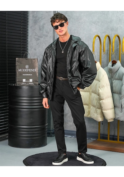 Modefendi Yüksek Kalite Bomber Oversize Deri Mont Siyah