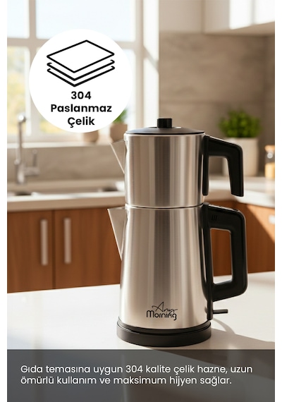 Any Morning OZ26CM10 1.8 L 2 in 1 Paslanmaz Çelik Çay Makinesi Ve Su Isıtıcı