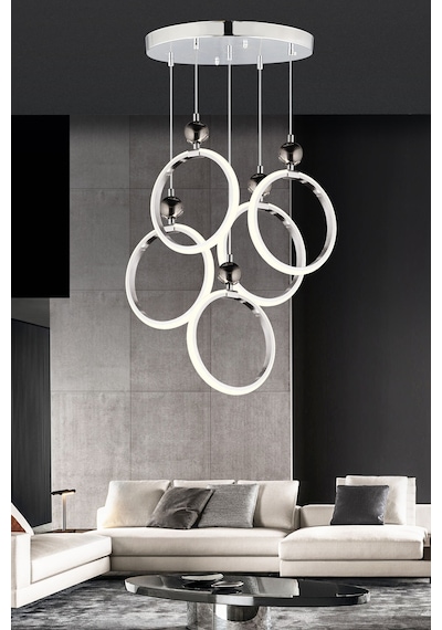 Ld 073 5 Model Krom 3 Renkli Salon Ve Oturma Odası İçin İdeal Alüminyum Avize, 35x70 Krom