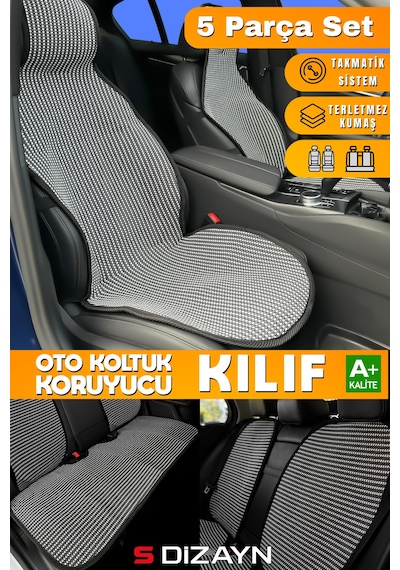 S-dizayn Oto Koltuk Koruyucu Kılıf Set Çizgili Füme Beyaz Universal 2+3 Parça Ön Arka