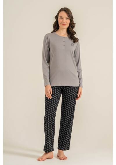 Pierre Cardin Kadın Gri Uzun Kol Pijama Takım Pc9289-s-v2 Pc9289-s-v2