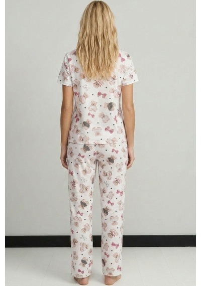 Siyah İnci Mevsimlik İnce Örme Pijama Takım 8017 Beyaz Ayıcık