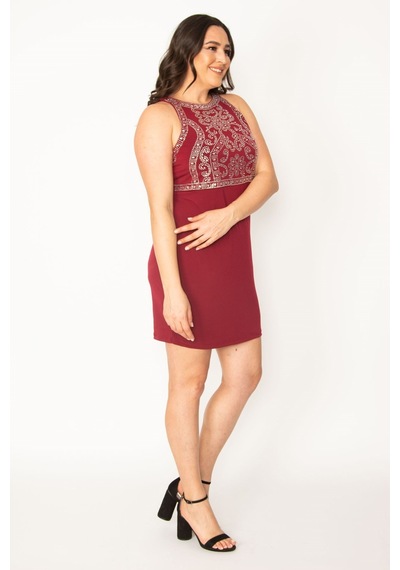 Şans Kadın Bordo Taş Detaylı Abiye Elbise 65n30445-bordo Bordo