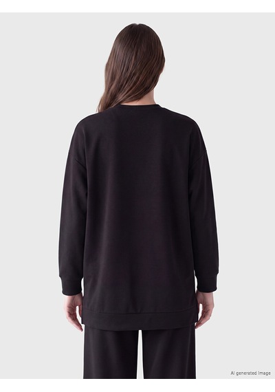Lcw Modest Siyah Taşlı Soft Touch Kadın Sweatshirt Tunik