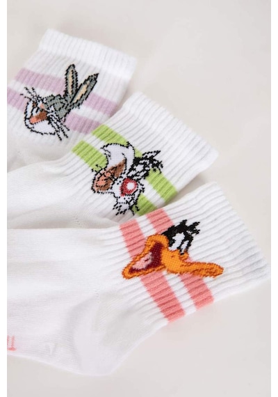 Defacto Kadın Looney Tunes 3lü Pamuklu Soket Çorap B8757axnswt1 Beyaz-wt1