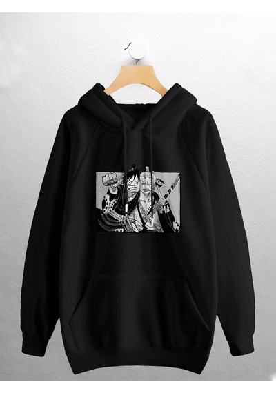 Macklin Unisex Kadın Erkek One Piece Luffy Ve Zoro Anime Karakter Baskılı Sweatshirt Siyah Mck0780 Siyah