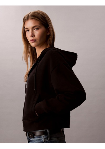 Calvin Klein Uzun Kollu Monogram Havlu Kumaş Kısa Rahat Kesim Kadın Siyah Sweatshirt Lv047f208g-ub1 Siyah