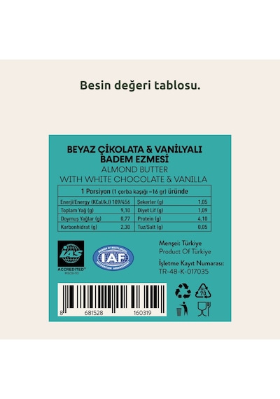 Badem Ezmesi Beyaz Çikolatalı & Vanilyalı 220 gr