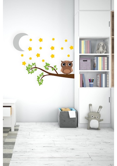 MSticker Dalda Sevimli Baykuş Yıldızlar Ve Ay Çocuk Bebek Odası Sticker