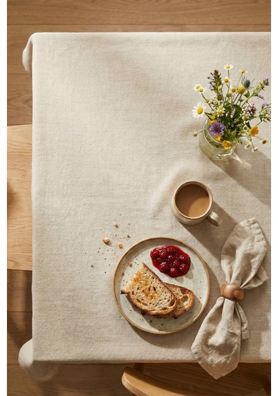 Linen Vintage Naturel Keten Masa Örtüsü - Ham Bej Yıkanmış Keten Bohem Sofra Örtüsü