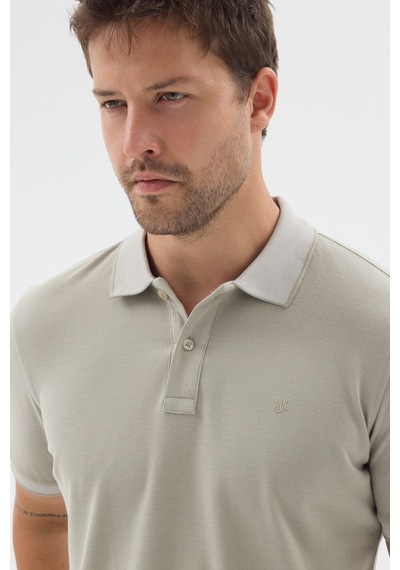 Haki Polo Yaka Pike Kısa Kol Slim Fit %100 Pamuk Tişört 1011260171 Açık Haki