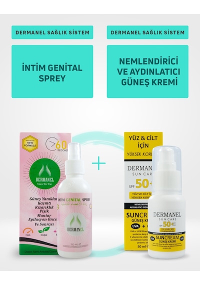 Dermanel İntim Genital Sprey 150 ML + Dermanel Nemlendirici Ve Aydınlatıcı Güneş Kremi 50 ML