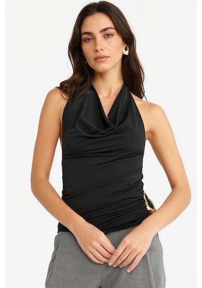 Defacto Regular Fit Halter Yaka Toka Detaylı Bluz G0468ax25aubk81 Siyah