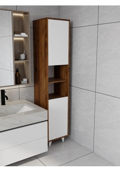 Riva Çamaşır Sepetli Banyo Dolabı Amalfi-beyaz Renk Kahverengi