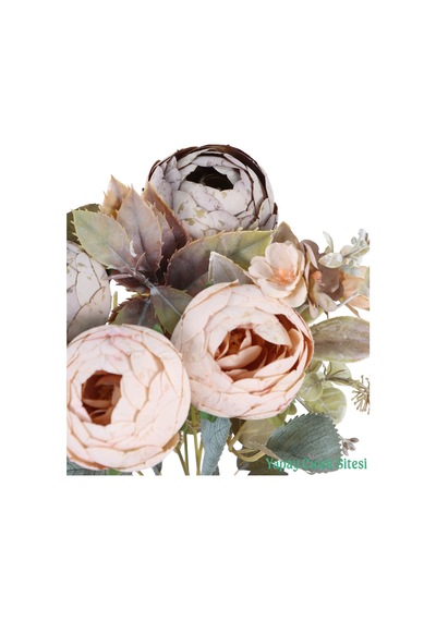 Yapay Çiçek Sitesi Yapay Şakayık Görünümlü Premium Ranunkulus Demeti 35 Cm Şampanya Krem