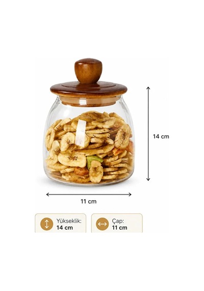700 Ml Akasya Kapaklı Cam Kavanoz 3'lü Set, Ahşap Kapaklı Saklama Kavanozu, Kahve Şeker Kurabiye Çok Renkli
