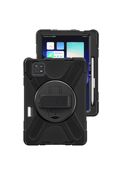 Xiaomi Pad 6 / 6 Pro Uyumlu Defender Standlı Zırhlı Silikon Tablet Kılıfı Siyah Tablet Kılıfı