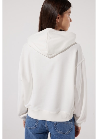 Lee Loose Fit Rahat Kesim Kapüşonlu Yaka Ekru Sweatshirt L53PSR104 Ekru