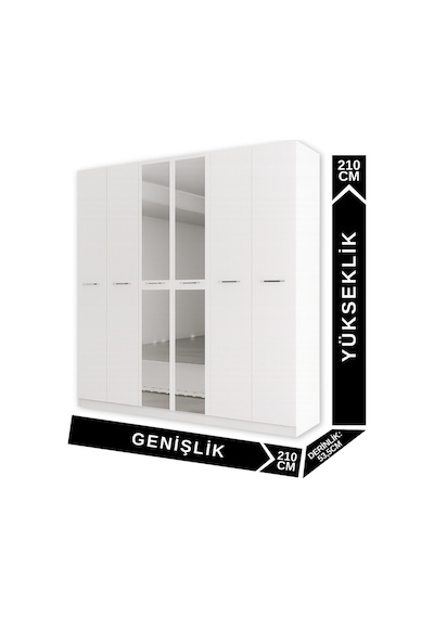 Aeka Ae-2191 Hisar Aynalı 6 Kapaklı Çok Bölmeli Askılı Ve Raflı Geniş Hacimli Gardırop 210x210 Cm Beyaz Aeka Ae-2191 Hisar Aynalı 6 Kapaklı Çok Bölmeli Askılı Ve Raflı Geniş Hacimli Gardırop 210x210 Cm Beyaz