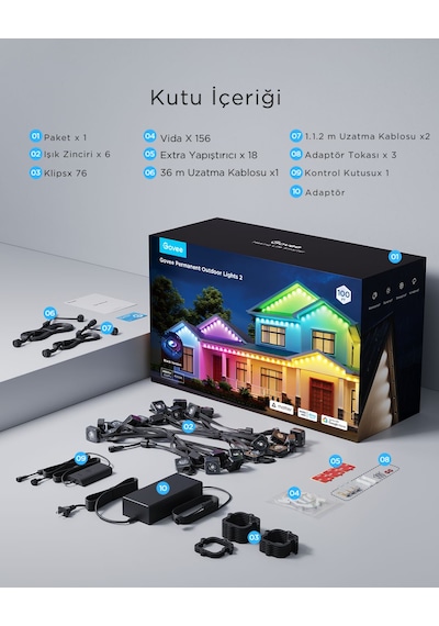 Govee Permanent Dış Mekan Aydınlatma 30m H705e311 Rgb - Ayarlanabilir Renk Sıcaklığı Ve Parlaklık