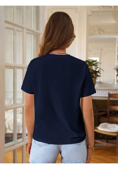 Unisex Sevimli Kedi Patili Kalp Tasarım Basklı Tshirt Lacivert