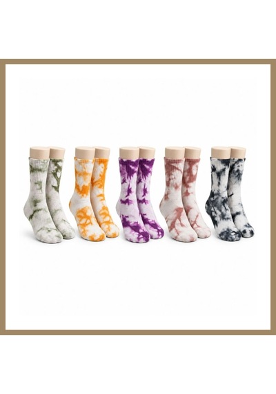 Kahveci.store Unisex Batik Desenli Çorap 5'li Set Renkli Pamuklu Uzun Soket Dikişsiz Nefes Alan Günlük Spor Çorabı 22 Çok  Renkli