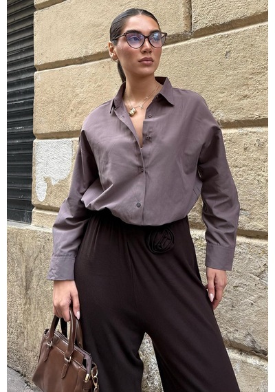 Madmext Kahverengi Basic Kadın Gömlek Mg2355 Kahverengi