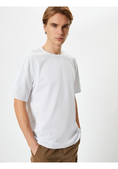 Koton Basic Tişört Bisiklet Yaka Düşük Omuzlu Kısa Kollu Pamuklu Beyaz 4Sam10069Hk Beyaz