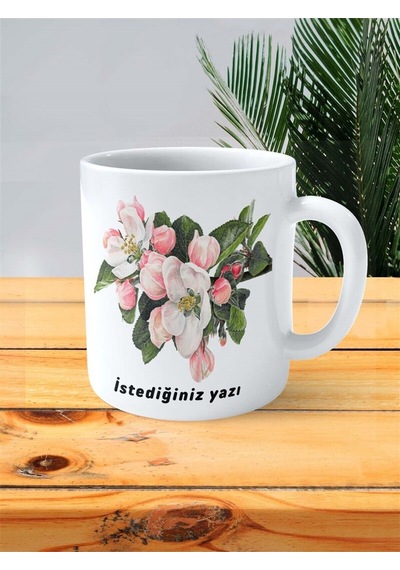 Elma Çiçeği Baskılı Kupa Bardak Kişiye Özel Model 1 Çok Renkli
