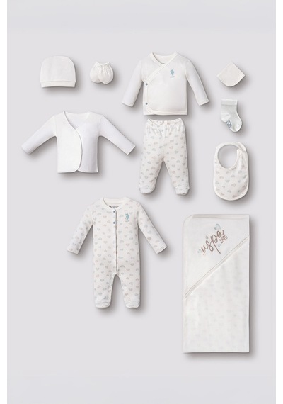 U.S. Polo Assn. Nakışlı Kız Bebek Cute Hearts Beyaz Hastane Çıkışı 10 Lu Set Usb3200-c-v1 Usb3200-c-v1