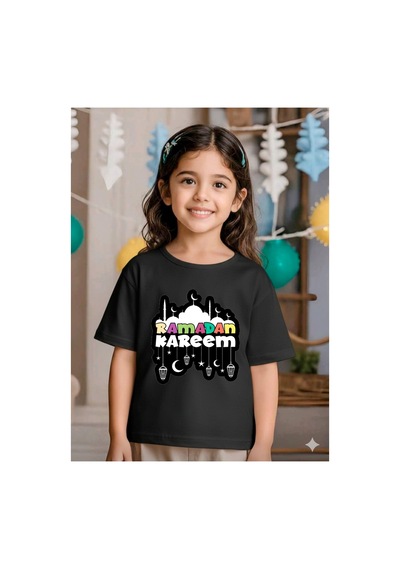 Stil-x Ramazan Bayramı Baskılı Kız Çocuk Tshirt, %100 Pamuklu Kumaş Siyah-27