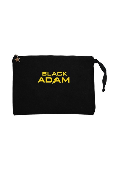 Black Adam Yellow Text Siyah Clutch Astarlı Cüzdan / El Çantası Siyah