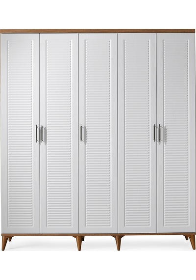 GuneyStore Paris 5 Kapaklı Komple MDF Atlantik Çam-Beyaz Gardırop
