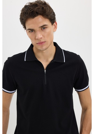 Tudors Erkek Slim Fit Dar Kesim %100 Pamuk Jakarlı Düz Yaka Ve Kol Detaylı Siyah Polo Yaka Tişört-50214 Tudors Erkek Slim Fit Dar Kesim %100 Pamuk Jakarlı Düz Yaka Ve Kol Detaylı Siyah Polo Yaka Tişört-50214