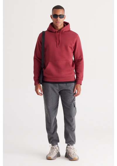 AC&Co / Altınyıldız Classics Standart Fit Normal Kesim Kapüşonlu Kanguru Cepli Pamuklu Erkek Sweatshirt Bordo