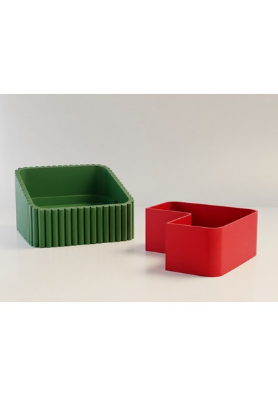 3d Baskı Fıstık Kasesi - Çift Hazneli Kabuk Ayırıcı Sunum Kasesi - Yeşil Kırmızı