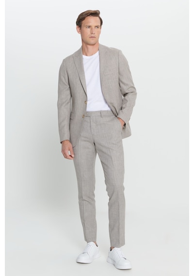 Ac&co Erkek Acıkahve Slim Fit Dar Kesim Kırlangıç Yaka Desenli Takım Elbise