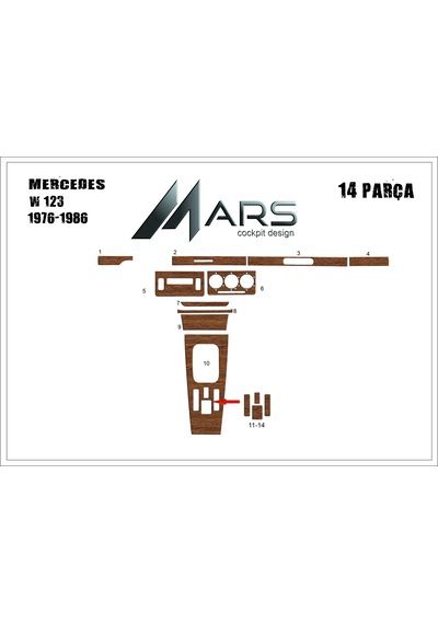 Mercedes 123 Torpido Kaplama 1976-1986 10 Parça Açık Meşe