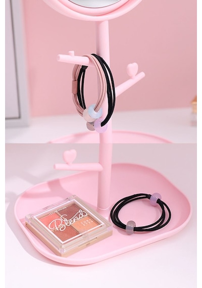 Masa Üstü Pembe Panda Tasarım Plastik Takı Stand Masa Aynası Cin7 Pembe