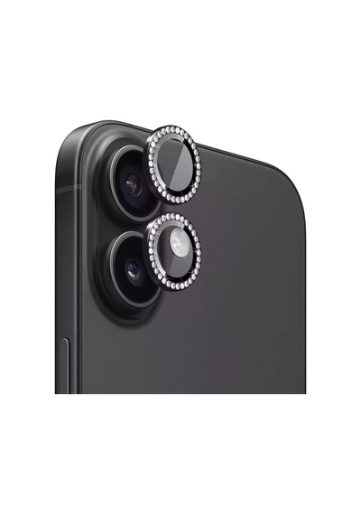 Apple Uyumlu iPhone 16 Ve 16 Plus Siyah Black Taşlı Kamera Lens Koruyucu Cam Siyah