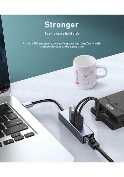 5224 Type C To Usb 3.0 Ethernet Gigabit Rj45 3 Port Hub Çoklayıcı