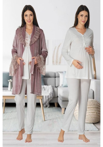 Effort Pijama Zerre Bebe Kadın Mürdüm Kadife Sabahlıklı Beyaz Lohusa Hamile Pijama Takımı 8088 Mürdüm Beyaz Effort Pijama Zerre Bebe Kadın Mürdüm Kadife Sabahlıklı Beyaz Lohusa Hamile Pijama Takımı 8088 Mürdüm Beyaz