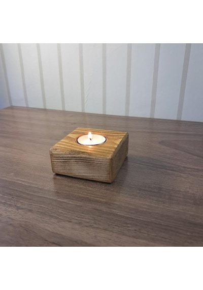 Rustik Ahşap Vazo Ve Mumluk Seti, El Yapımı Çam Ağacı, 9x9 Cm, Cam Tüp Ve Tealight Mum Dahil, Antik Meşe Ve Cevi Genel