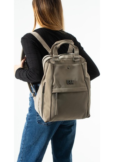 Baginn Nubuk-süet Dokulu Kadın Sırt Çantası Vegan Deri 35 29 Cm İster Elde İster Sırtta Fonksiyonel 19a Bej
