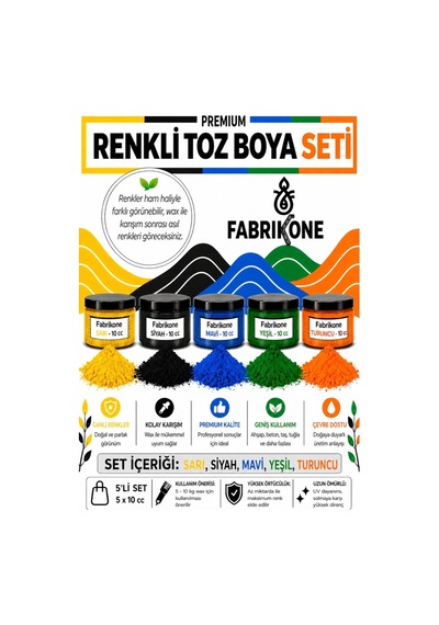 Toz Mum Boyası Seti 10 Cc 5'li Soya & Parafin Wax Için Sarı, Siyah, Mavi, Yeşil, Turuncu Bkfab5srsmyt10g Karışık