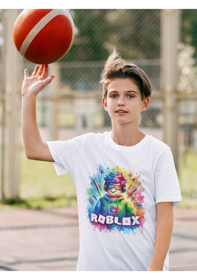 Sevbano Roblox Baskılı Unisex Oyun Çocuk Tişört 1-12 Yaş Beyaz