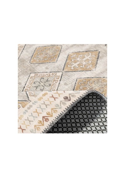 Kilim Desenli Etnik Geometrik Saçaklı Halı Krem Bej 3048