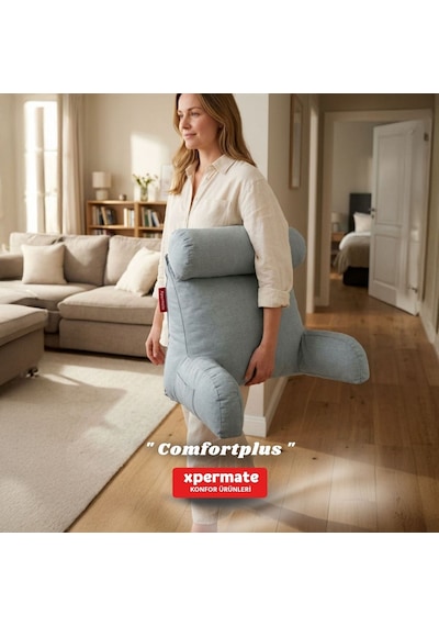 Xpermate TV Yastığı Kollu Okuma Yastığı Sırt Destek Yastığı Yatakta Oturma Kitap Okuma Yastığı Antrasit