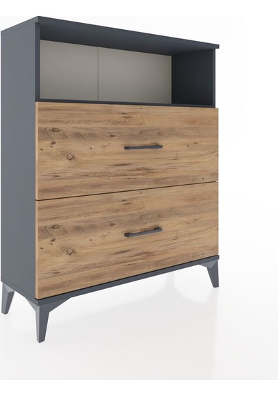 Arges Şifonyer Tek Raflı 2 Çekmeceli 88x30x106 Antrasit-çam Antrasit