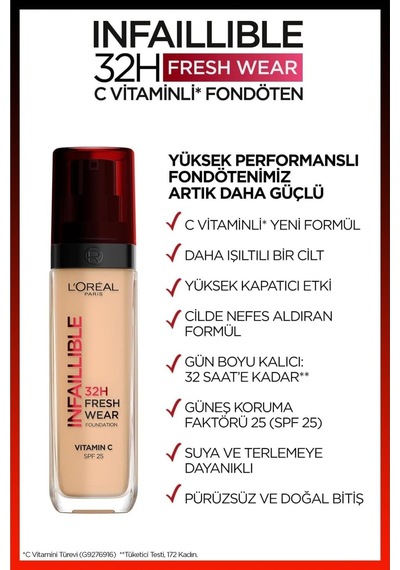 Lexroo Infaillible 32h Fresh Wear C Vitaminli Fondöten - 120 Vanilla